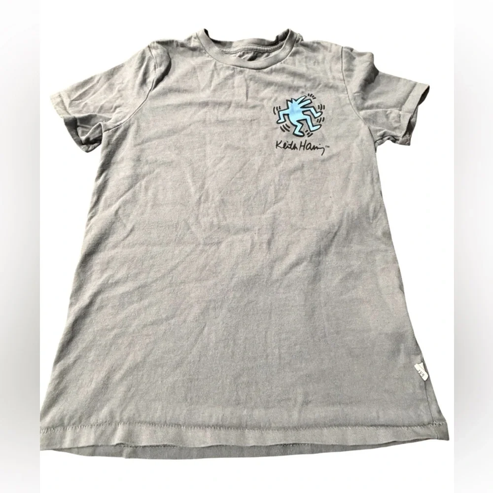 GAP Gray Kids Tee with Blue Keith Haring Graphic. Used